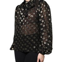 Dolce & Gabbana Black Sheer Tied Neck Polka Dots Blouse Top