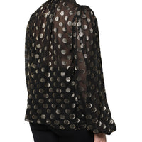 Dolce & Gabbana Black Sheer Tied Neck Polka Dots Blouse Top