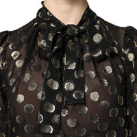 Dolce & Gabbana Black Sheer Tied Neck Polka Dots Blouse Top