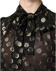 Dolce & Gabbana Black Sheer Tied Neck Polka Dots Blouse Top