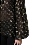 Dolce & Gabbana Black Sheer Tied Neck Polka Dots Blouse Top