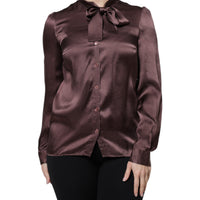 Dolce & Gabbana Brown Ascot Collar Long Sleeve Blouse Top