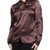Dolce & Gabbana Brown Ascot Collar Long Sleeve Blouse Top