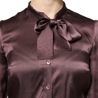 Dolce & Gabbana Brown Ascot Collar Long Sleeve Blouse Top
