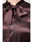 Dolce & Gabbana Brown Ascot Collar Long Sleeve Blouse Top