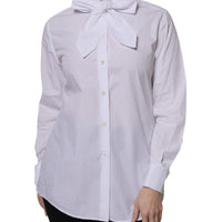 Dolce & Gabbana White Ascot Collar Long Sleeve Blouse Top