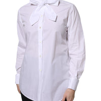 Dolce & Gabbana White Ascot Collar Long Sleeve Blouse Top