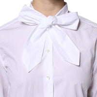 Dolce & Gabbana White Ascot Collar Long Sleeve Blouse Top