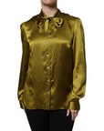 Dolce & Gabbana Olive Green Ascot Collar Long Sleeve Blouse Top
