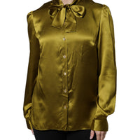 Dolce & Gabbana Olive Green Ascot Collar Long Sleeve Blouse Top