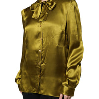 Dolce & Gabbana Olive Green Ascot Collar Long Sleeve Blouse Top