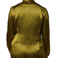 Dolce & Gabbana Olive Green Ascot Collar Long Sleeve Blouse Top