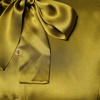 Dolce & Gabbana Olive Green Ascot Collar Long Sleeve Blouse Top