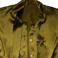 Dolce & Gabbana Olive Green Ascot Collar Long Sleeve Blouse Top