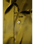 Dolce & Gabbana Olive Green Ascot Collar Long Sleeve Blouse Top