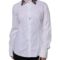 Dolce & Gabbana White Embellished Collared Dress Shirt Top