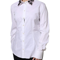 Dolce & Gabbana White Embellished Collared Dress Shirt Top