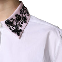 Dolce & Gabbana White Embellished Collared Dress Shirt Top