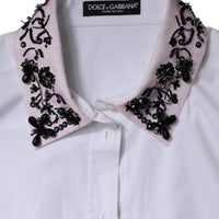 Dolce & Gabbana White Embellished Collared Dress Shirt Top