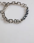 Dolce & Gabbana Silver Tone Chain Lobster Clasp Logo Gray Pearls Bracelet