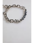 Dolce & Gabbana Silver Tone Chain Lobster Clasp Logo Gray Pearls Bracelet