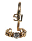 Dolce & Gabbana Gold Tone Engraved Logo Clear Crystals Adjustable Ring