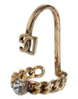 Dolce & Gabbana Gold Tone Engraved Logo Clear Crystals Adjustable Ring