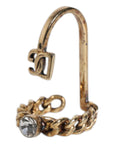 Dolce & Gabbana Gold Tone Engraved Logo Clear Crystals Adjustable Ring