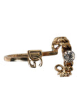 Dolce & Gabbana Gold Tone Engraved Logo Clear Crystals Adjustable Ring