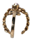 Dolce & Gabbana Gold Tone Engraved Logo Clear Crystals Adjustable Ring
