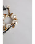 Dolce & Gabbana Gold Tone Brass Maxi Pearl Lobster Clasp Logo Bracelet