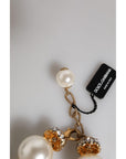 Dolce & Gabbana Gold Tone Brass Maxi Pearl Lobster Clasp Logo Bracelet