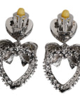 Dolce & Gabbana Silver Heart Bow Rhinestones Dangle Clip-On Earrings
