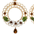 Dolce & Gabbana Gold Floral Filigree Hoop Enamel Amber Crystals Earrings