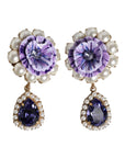 Dolce & Gabbana Purple Flower Pearl Teardrop Crystals Clip On Earrings