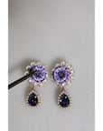 Dolce & Gabbana Purple Flower Pearl Teardrop Crystals Clip On Earrings