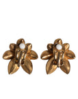 Dolce & Gabbana Gold Brass Purple Flower-Shaped Crystals Clip On Earrings