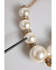 Dolce & Gabbana White Maxi Faux Pearl Beads Crystals Gold Chain Necklace