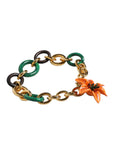 Dolce & Gabbana Multicolor Gold Brass Orange Lily Floral Chain Necklace