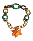 Dolce & Gabbana Multicolor Gold Brass Orange Lily Floral Chain Necklace