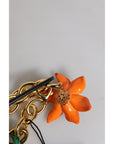 Dolce & Gabbana Multicolor Gold Brass Orange Lily Floral Chain Necklace