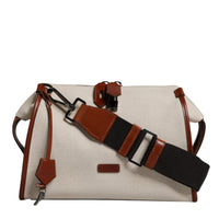 Dolce & Gabbana Beige Brown Cotton Leather Duffle Shoulder Bag