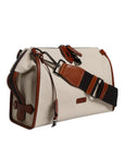 Dolce & Gabbana Beige Brown Cotton Leather Duffle Shoulder Bag