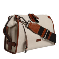 Dolce & Gabbana Beige Brown Cotton Leather Duffle Shoulder Bag