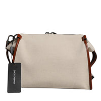 Dolce & Gabbana Beige Brown Cotton Leather Duffle Shoulder Bag