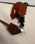 Dolce & Gabbana Beige Brown Cotton Leather Duffle Shoulder Bag