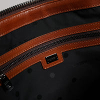 Dolce & Gabbana Beige Brown Cotton Leather Duffle Shoulder Bag