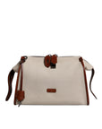 Dolce & Gabbana Beige Brown Cotton Leather Duffle Shoulder Bag