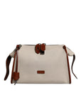 Dolce & Gabbana Beige Brown Cotton Leather Duffle Shoulder Bag