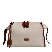 Dolce & Gabbana Beige Brown Cotton Leather Duffle Shoulder Bag